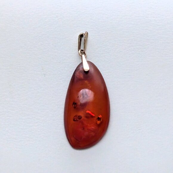 Vintage Russian USSR Solid 14K 583 Rose Pink Gold Baltic Honey Amber Pendant - Picture 2 of 7